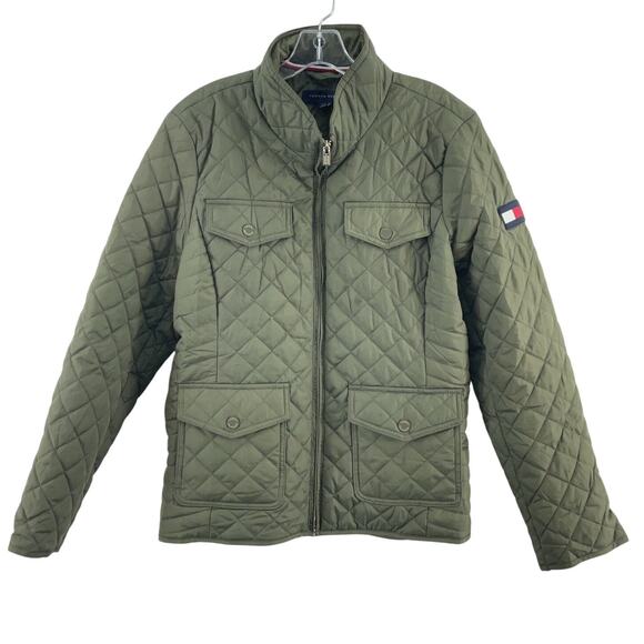 Tommy Hilfiger Army Green Polyester Quilted Jacket Women’s Size Large Preowned - Picture 1 of 6